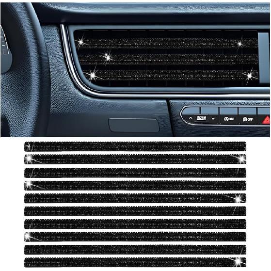 Bling Car Vent Outlet Moulding Trim, 10PCS Rhinestone Vehicle Air Conditioner Decorative Strip, Diamond Straight Seal Strip Line Decoration,