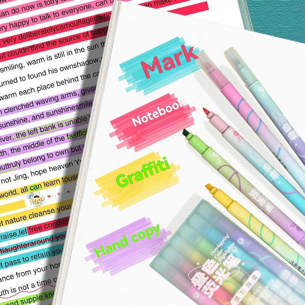 6Pcs Overlapping-Color Highlighter Double-ended Magic Color Changing Highlighter Pen Set, Student Diary Scrapbook Painting