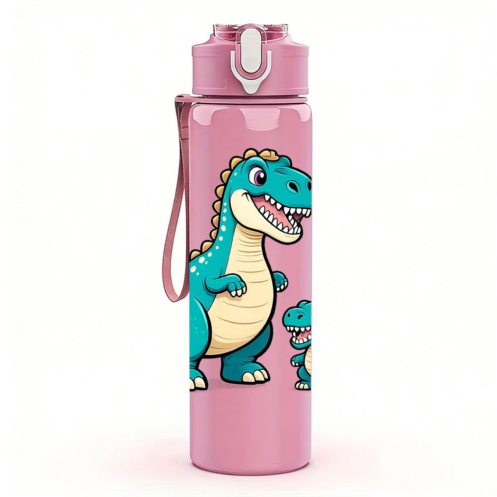 1PC Parent Kid Dinosaur Cartoon 750ml Color Plastic Sports Water Bottle Leakproof Flip Straw Lid Suitable for Sports Office Home Use