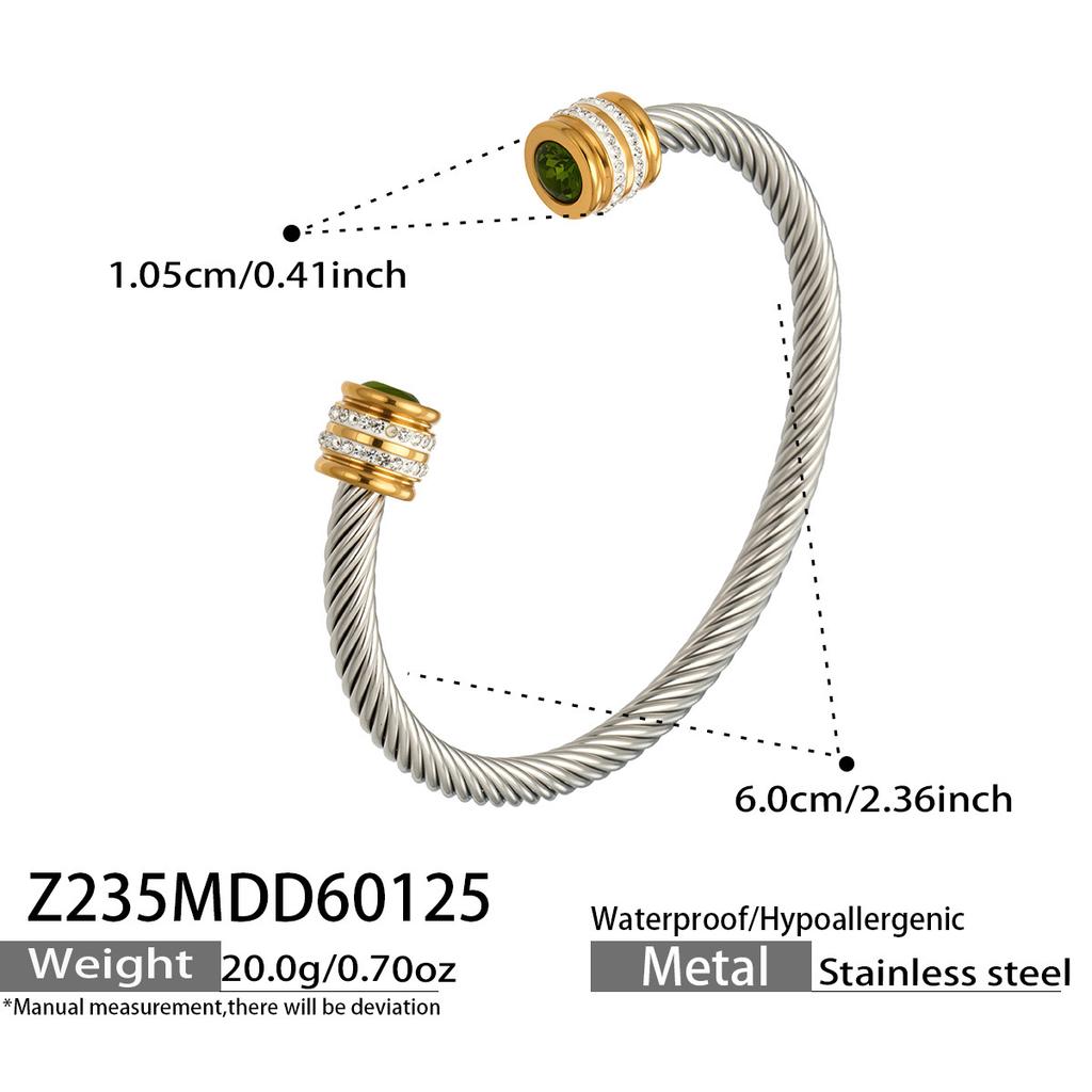 European and American fashion light luxury jewelry bracelet set with zirconia, stainless steel elastic open bangle