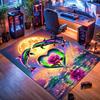 Neon Dolphin Heart Rose Moon Ocean Fantasy Print Area Rug Colorful Marine Non‑Slip Rectangular Floor Mat Living Bedroom Home Decor Carpet