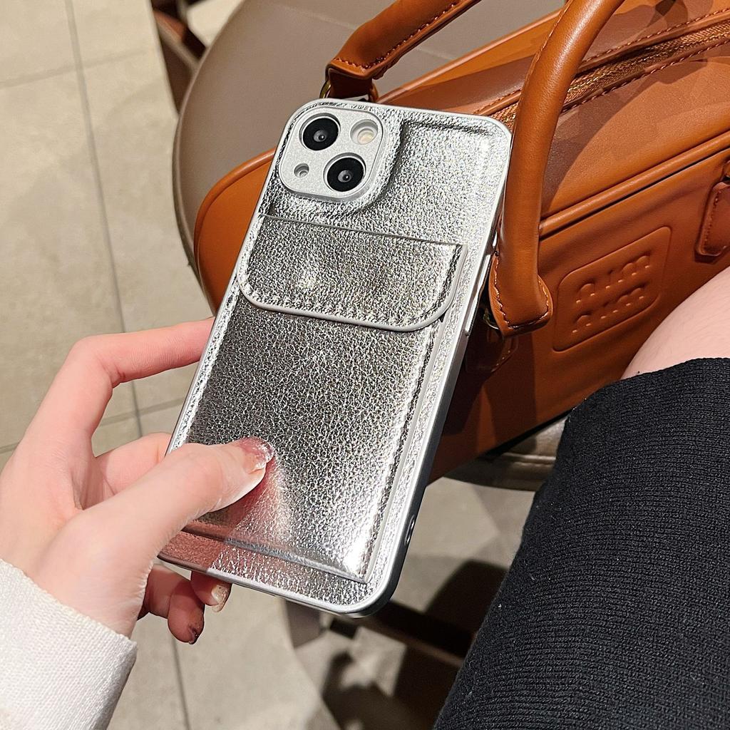Lychee Pattern Is Suitable for Apple 17promax Mobile Phone Case Card Bag Iphone15 Simple 12 Plain Leather All-inclusive Protective Case.