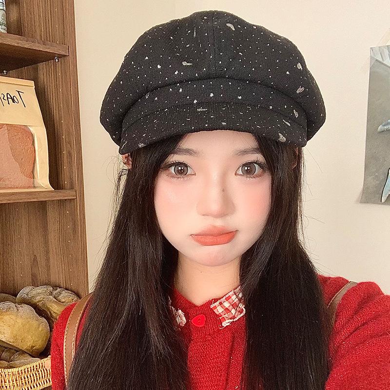 Korean Version of Sweet and Versatile Silver-burned Love Beret Autumn and Winter Casual Little Fragrance Style Octagonal Hat Women Fashion Painter Hat