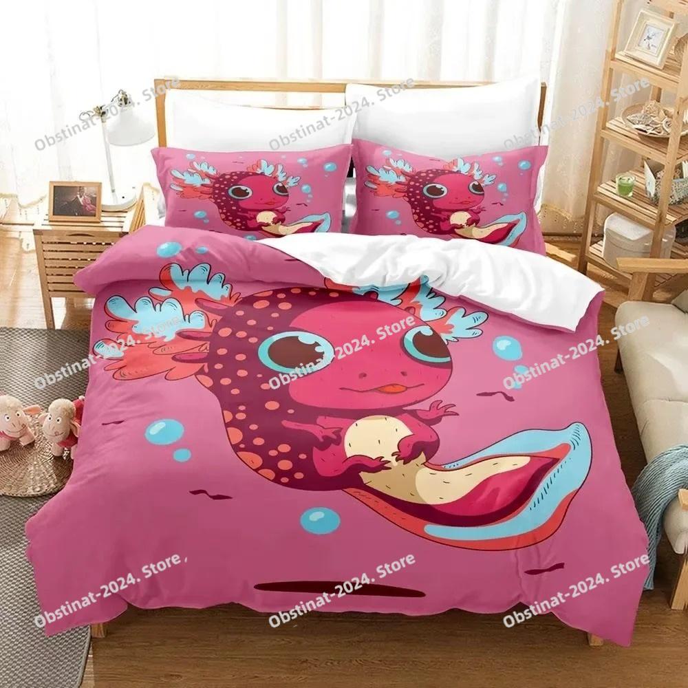 Kawaii Animal Axolotl Bedding Set Bed Cover Adult Kid Bedroom Decor Duvet Cover Pillow Case Set Single Twin Full Queen King Size