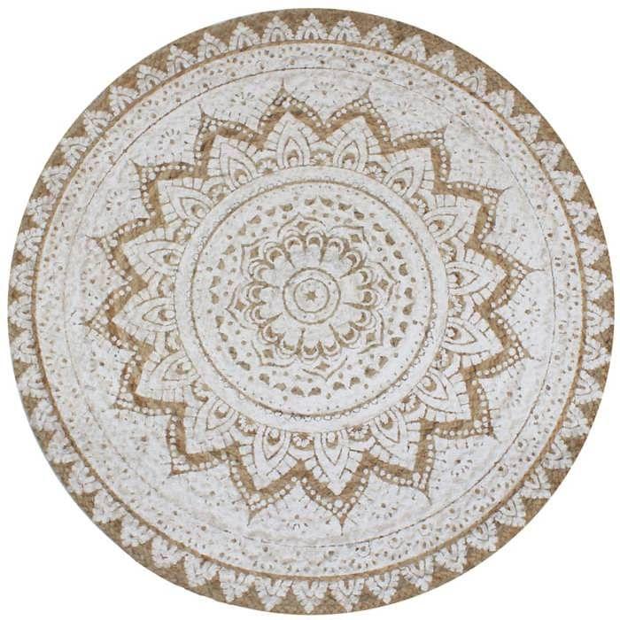 VidaXL Tapis Jute tressé imprimé 150 cm rond