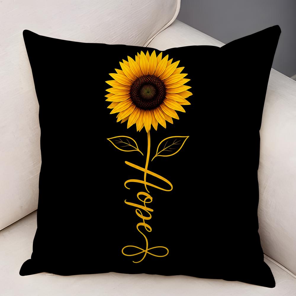 Simple Stylish Sunflower Cushion Cover Natural Linen Organic Fabric DoubleSided Printing Breathable For Decor