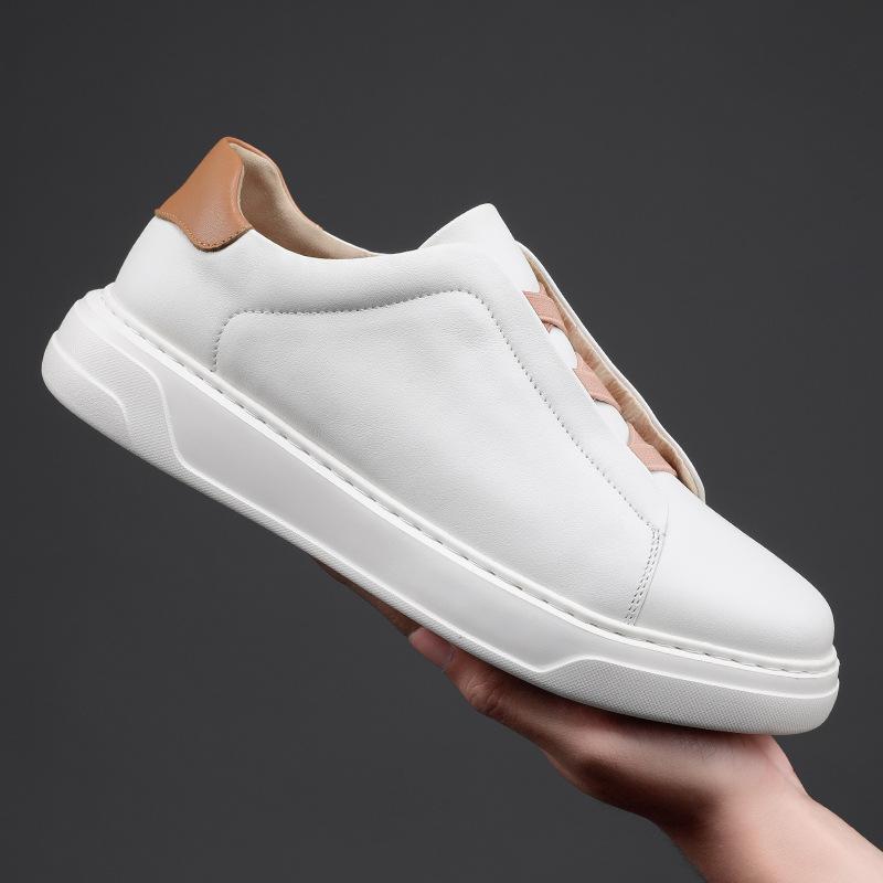 Men'S Shoes 2025 New Versatile One Foot Lazy Casual Board Shoes Top Layer Cowhide Men'S White Shoes Real Leather