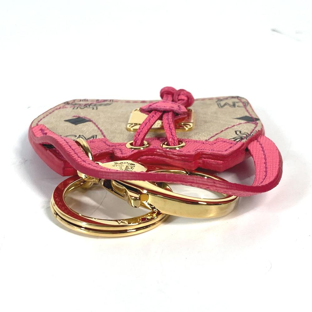 MCM Vicetos logo Bag Design Bag Charm Key Holder Leather Beige/pink Unused