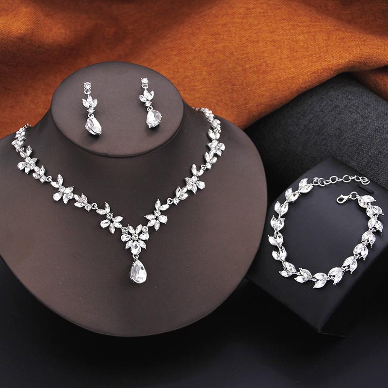 Gorgeous Jewelry Set for Women 3Pack Fashion Earrings Bracelets Choker Necklace Sets Accessory for Prom Bridal Wedding