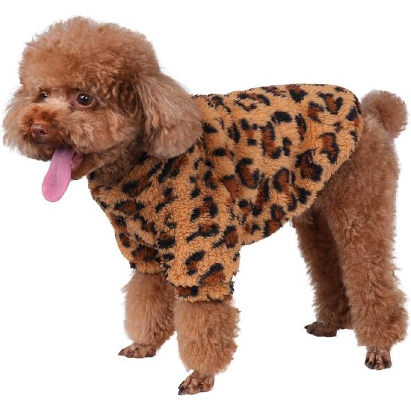 GreenJoy Leopard Print Dog Sweater – Stretchy Fleece Dog Turtleneck Sweatshirt for Puppies & Cats, Soft & Warm Pet Winter Clothes for Small, Medium