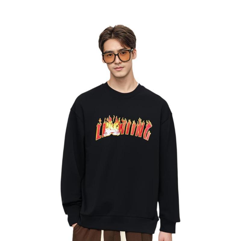 Li Ning X OG Slick Letter Print Pullover Crewneck Sweatshirt Unisex Sweatshirt Black AWDT727-1