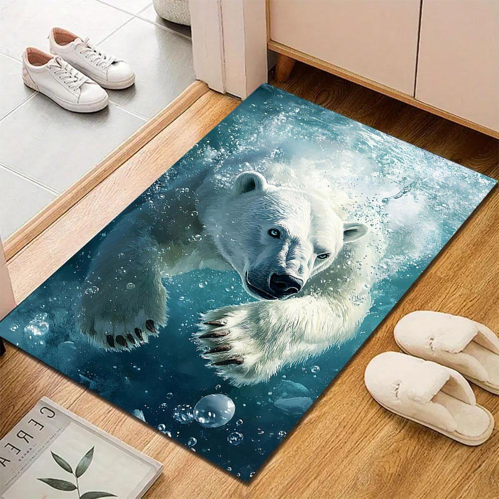 "Swimming Polar Bear Underwater Scene" Patterned carpet, suitable as a non slip play mat for the living room and bedroom sofa
