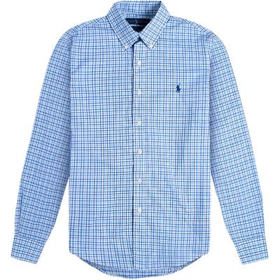 Polo Plaid Pony Logo Embroidered Poplin Long Sleeve Shirt Men Shirts Blue 710784272-003