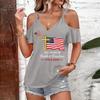 T-shirt décontracté pour femme à manches courtes et épaules dénudées avec imprimé Jour de l'Indépendance, col rond, coupe ample