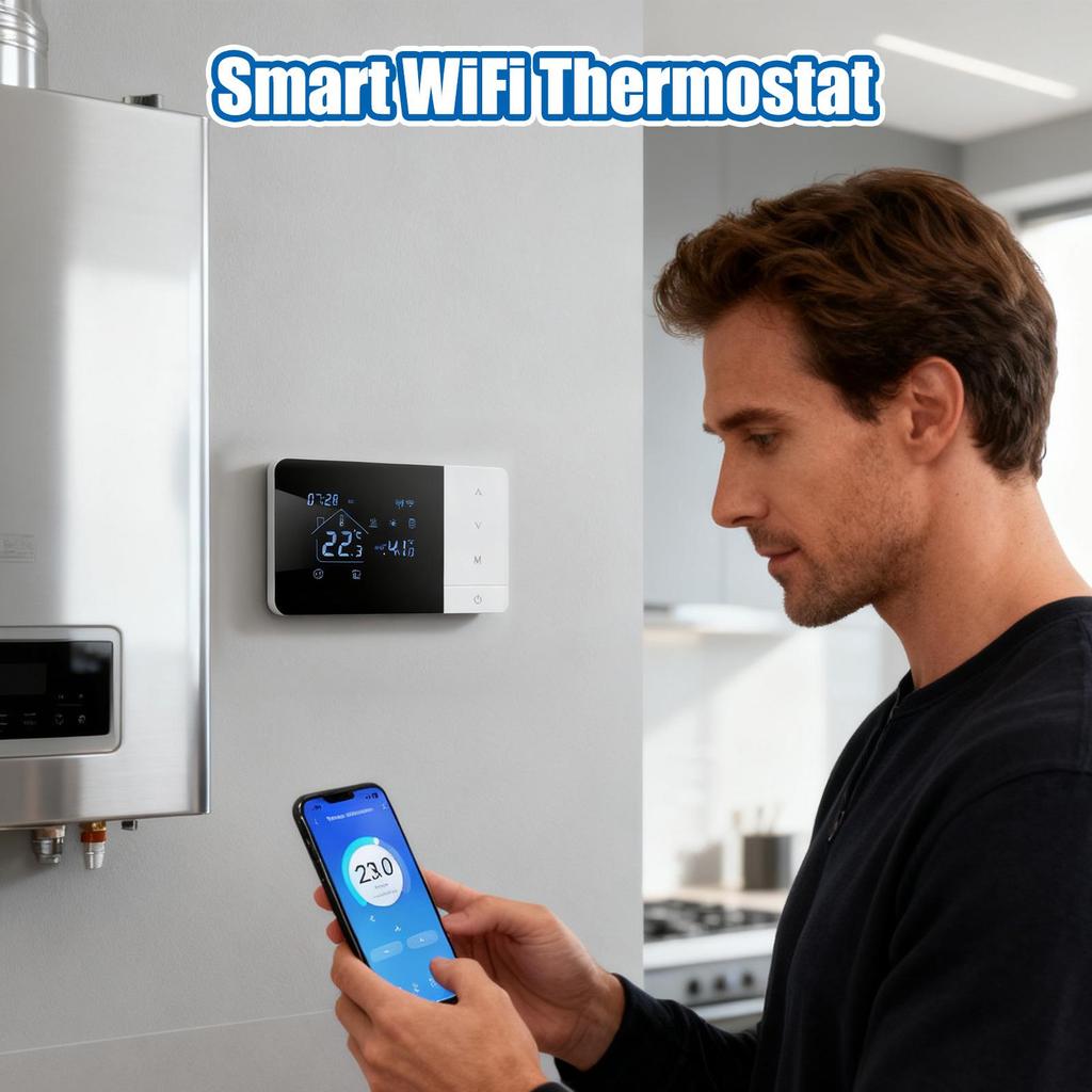 Smart Battery Powered Thermostat for Gas Boiler Heating/Cooling Temperature for Home APP Voice Control Wifi Actuator Pump