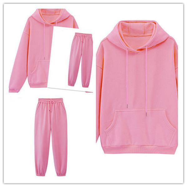 Fashion Pure Color Two-Piece Suits Casual Outfits Long Sleeve Sweatshirts Pullovers Pants Sport Wear for Women S-2XL
