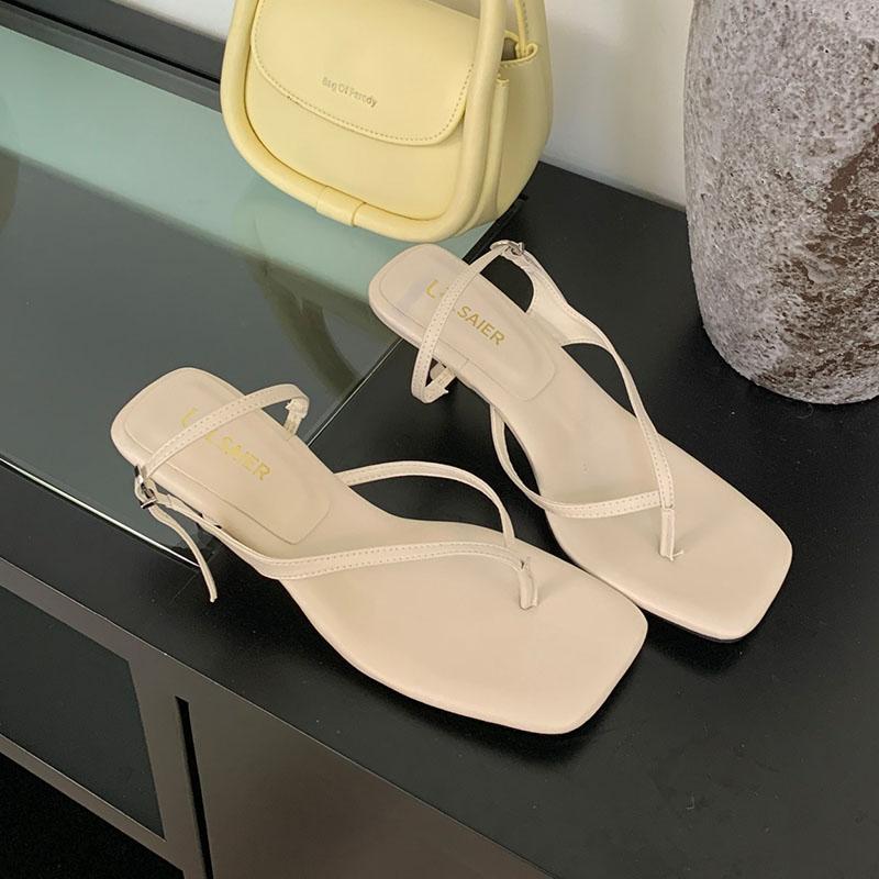 

Fashion Fashion Square Toe Women Heeled Sandals Shoes Female Flip flops Spring Summer Buckle Ladies Medium Heels Sandals Shoes Pumps 35 бежевый