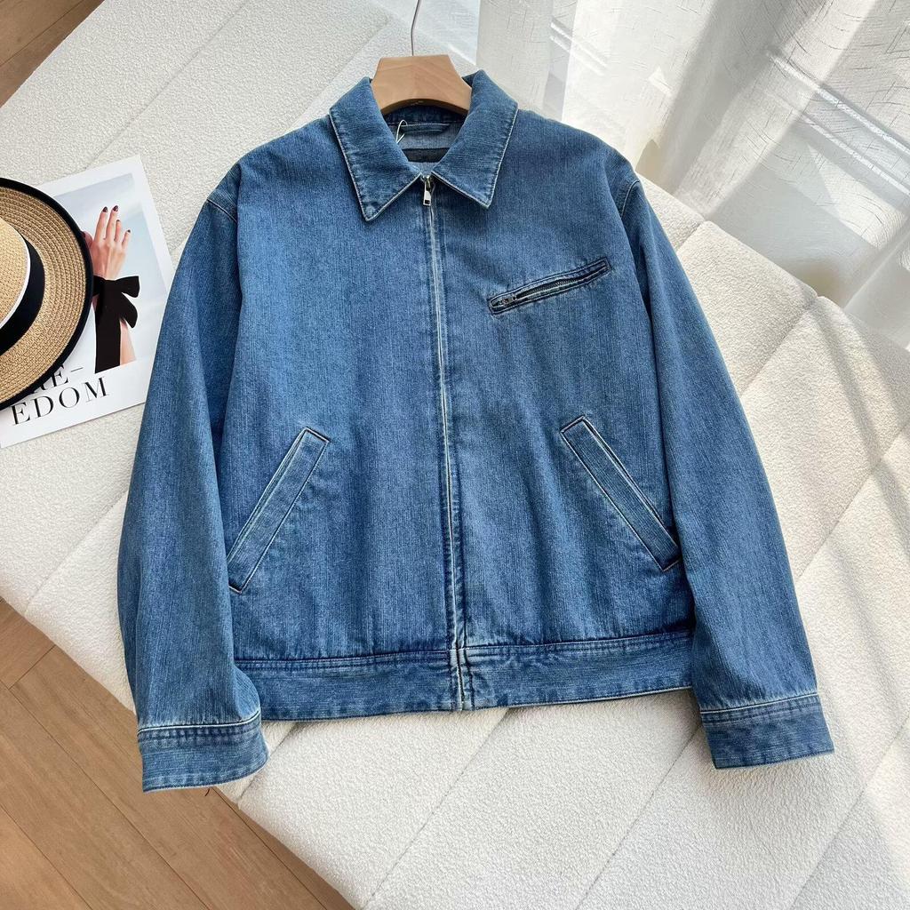 2025 Women's Summer Denim Loose Jacket with Turn-Down Collar and Zipper - Detroit Casual Style