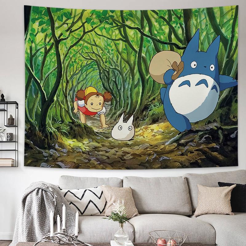 Hayao Miyazaki Totoro Taustariie Ins Rippuv Riie Anime Rippuv Maal Seinale Voodipeatsi Seinavaip Tuba Ühiselamu Seinakate