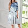 Women's Casual Fashion Round Neck Three Quarter Sleeve Print Midi Dress