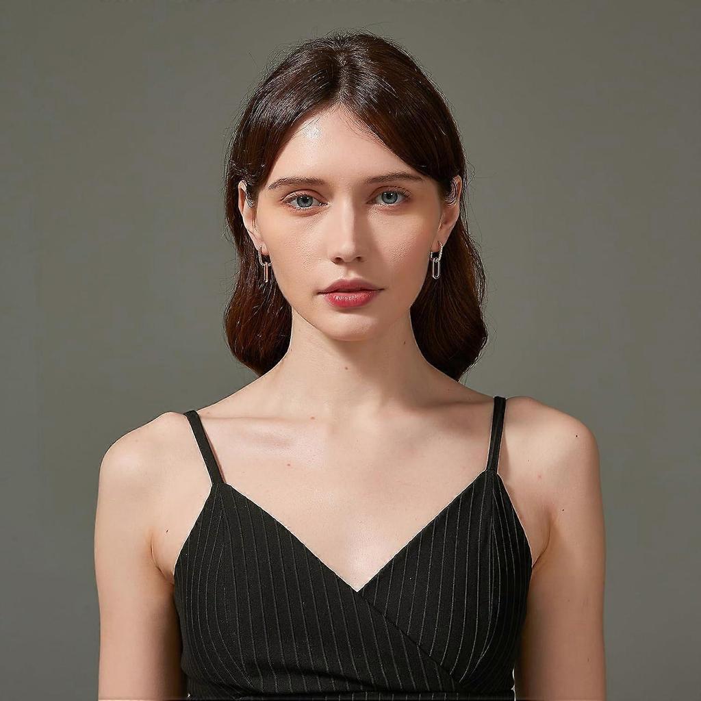 Orecchini a clip placcati oro 18K Orecchini a maglie trendy ipoallergenici per donna Orecchini pendenti a catena Orecchini rettangolari Gioielli per