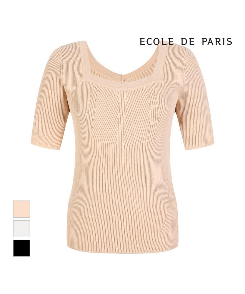 ECOLEDEPARIS Square Neck Short Sleeve Knit_Rb37Kkcp40Z