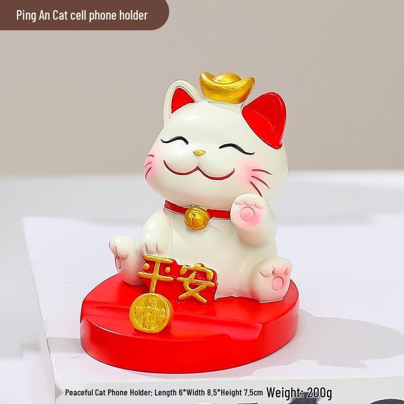 Lucky Cat Resin Mobile Holder - Cute Office Desktop Decoration Gift