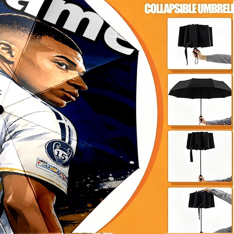 Custom Name Personalized Kylian Mbappe Print Umbrella, Auto Open Close, 8‑Rib Sturdy Frame, Commute Camping Hiking Use, Birthday Gift
