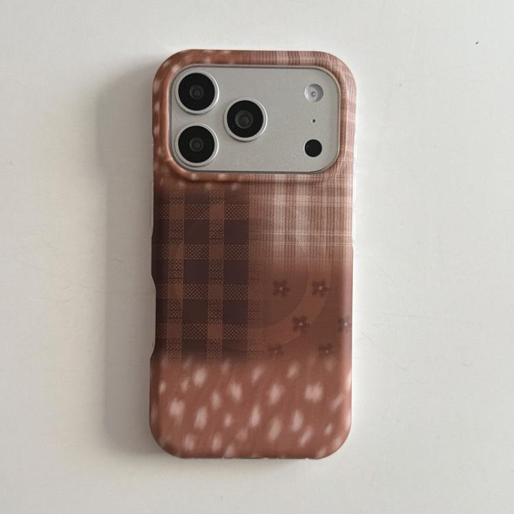 

Brown Plaid Magnetic Stand Deer Phone Case for iPhone 17 Pro Max and Apple 16P iPhone 15 Pro