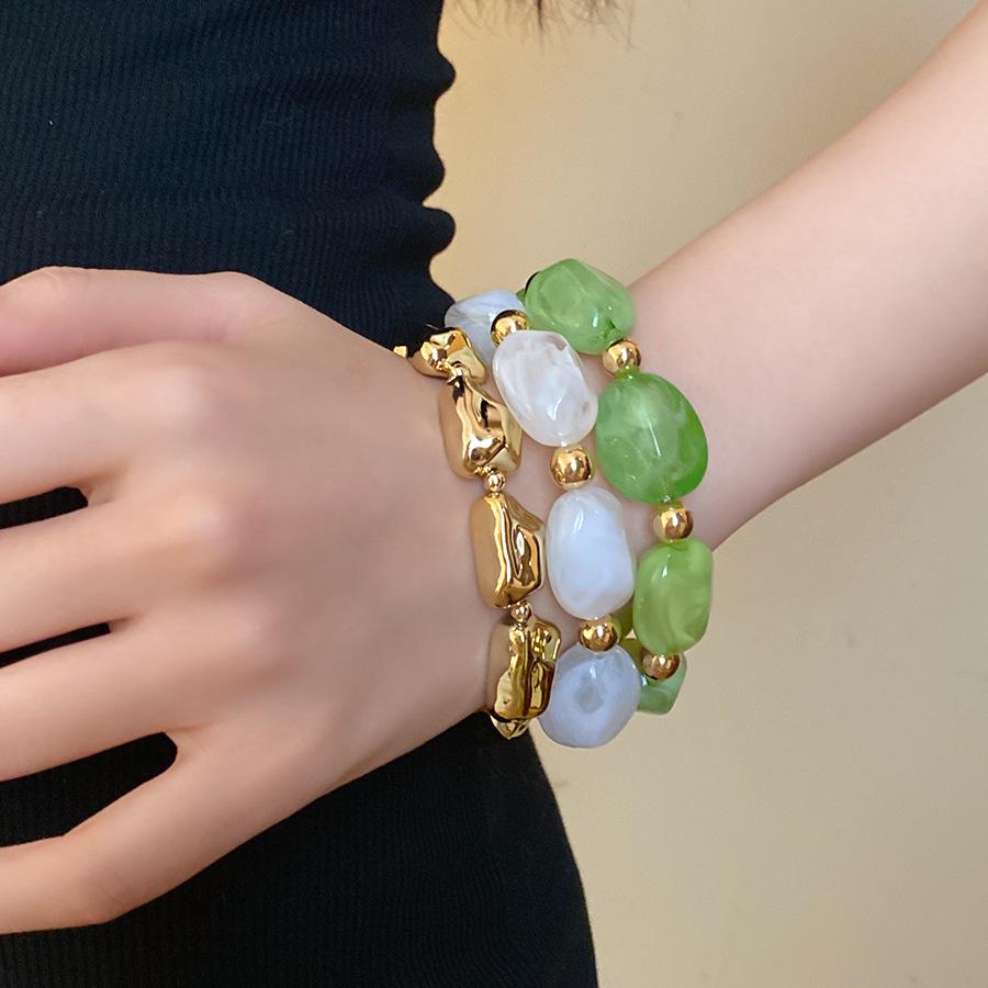 Colorful Jade Geometric Acrylic Bracelet - Retro, Simple, & Fashionable with a High-End Feel