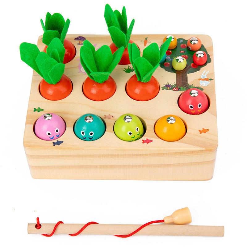 

Pulling Wooden Carrot Fishing Insect Catching Toy For Cognitive Playtime Growth