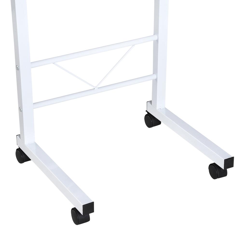 Side Table Height-Adjustable Coffee Table Mobile End Table with Wheels Locking Brakes C-Table Particleboard Steel Iron Plastic White Maple Color 60 x