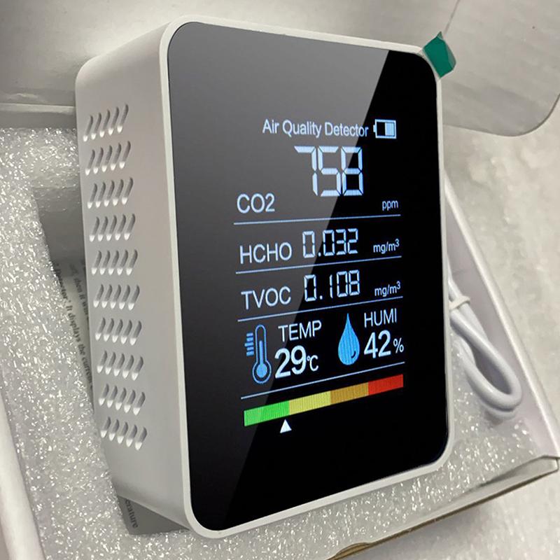 Detektor Jakości Detektor Co2 Monitor Jakości Tester TVOC Ładowanie USB Termometr Higrometr Do Domu Domowy Detektor Co2