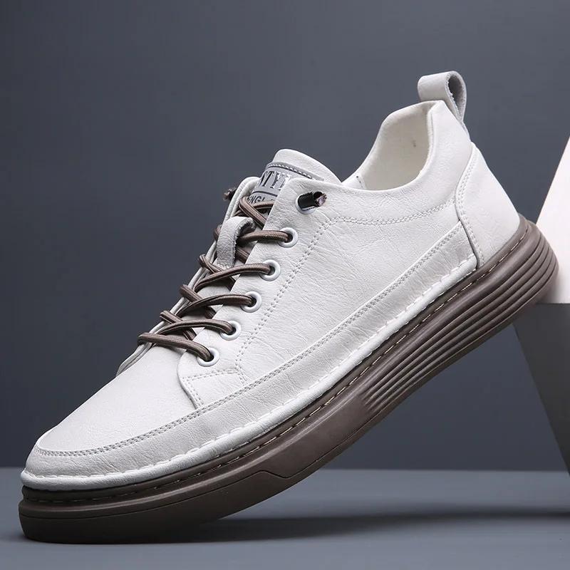 Genuine Leather Shoes Men Casual Shoes 2024 Fashion Male Footwear Flat Cow Leather Black White Shoes A44130