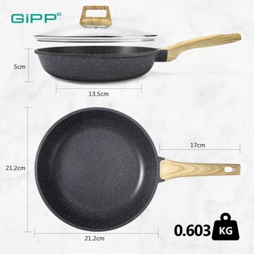 GiPP 20cm Frying Pan with Lid, Induction Cooktop Compatible, Non-Stick, Heat-Resistant Handle, Ceramic Coating, Healthy, Easy to Clean, High Heat Effi