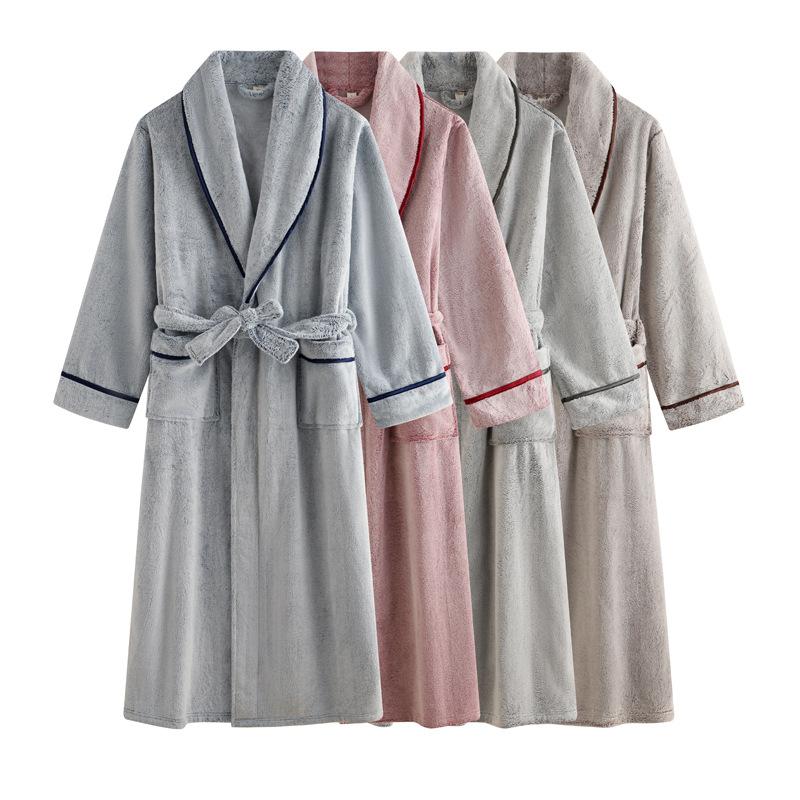 Nightgown Winter Bathrobe Couple Long Double-sided Fleece Pajamas Warm Winter Home Bathrobe Men and Women Morning Robe