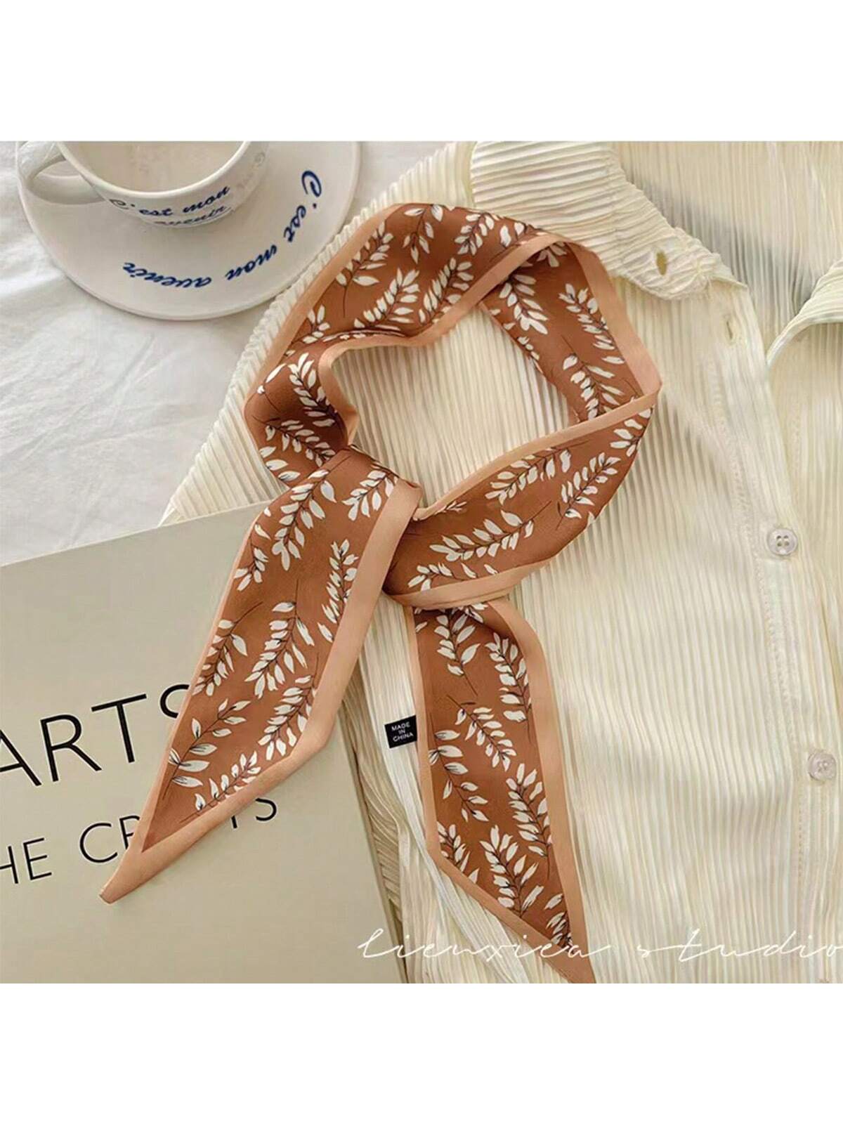 

1pc Silk Scarf Summer Double Layer Thin Narrow Long Silk Scarf Diagonal Neckerchief Women Hair Ribbon Silk Scarf Fluttering Belt