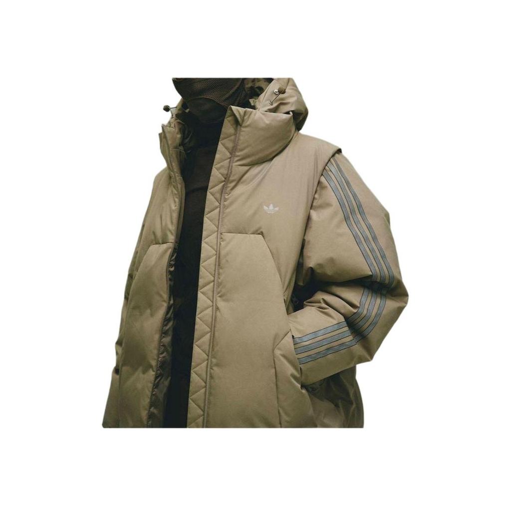 Adidas Originals X Hamcus FW23 Solid Color Three-Stripe Logo Zip-Up Hooded Down Jacket Unisex Outerwear Khaki IY5050