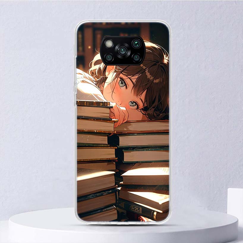 Read Books illustration Reading Soft Case For Xiaomi Poco X7 X6 X5 X4 X3 Nfc F7 Ultra F6 F5 Pro Phone Cover F4 Gt F3 M5S M4 M3 M
