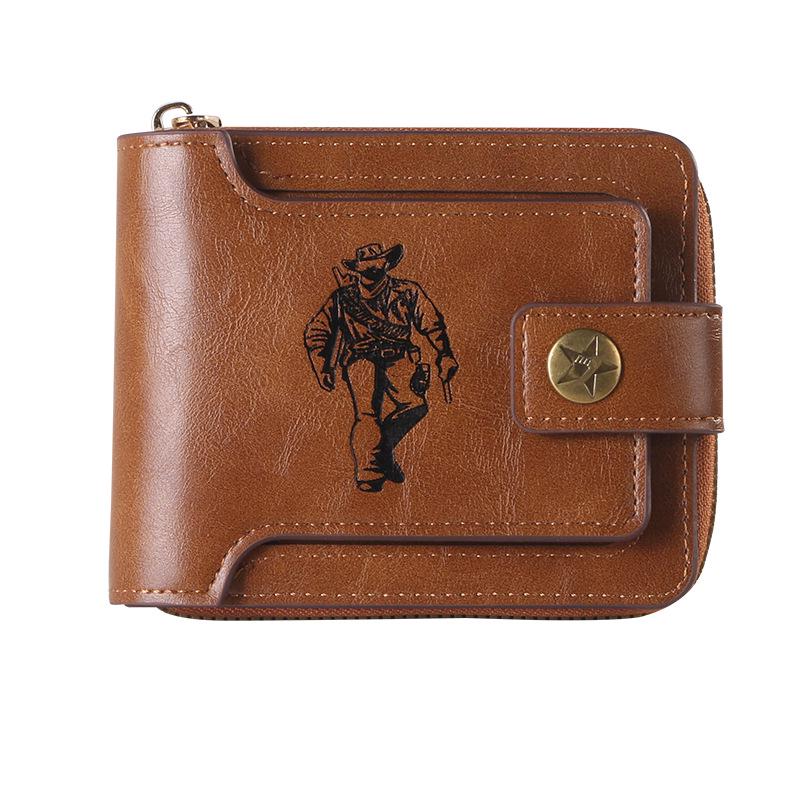 Cross-Border Men's Retro Zipper Wallet, Multi-Card Slots, Large Capacity, Business Card Holder.