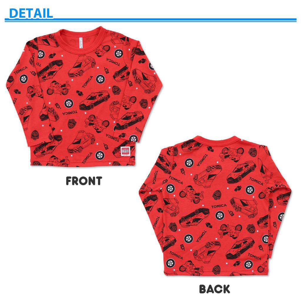 Takara Tomy Arts Tomica Print Long Sleeve 571 Boys' All-Over T-Shirt, Sax, 110cm,