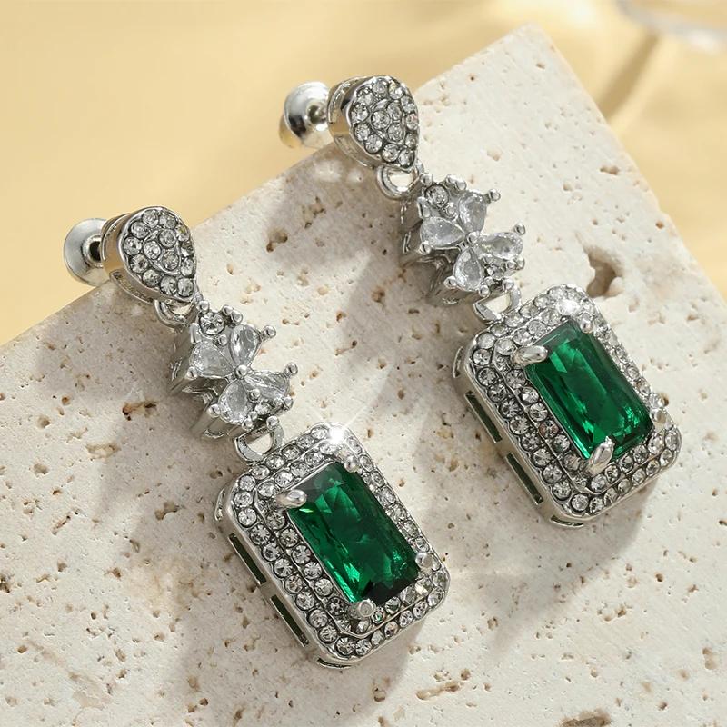 Fashion Gorgeous Green Cubic Zirconia Ladies Hanging Earrings Aesthetic Wedding Engagement Party Ladies Earrings Fashion