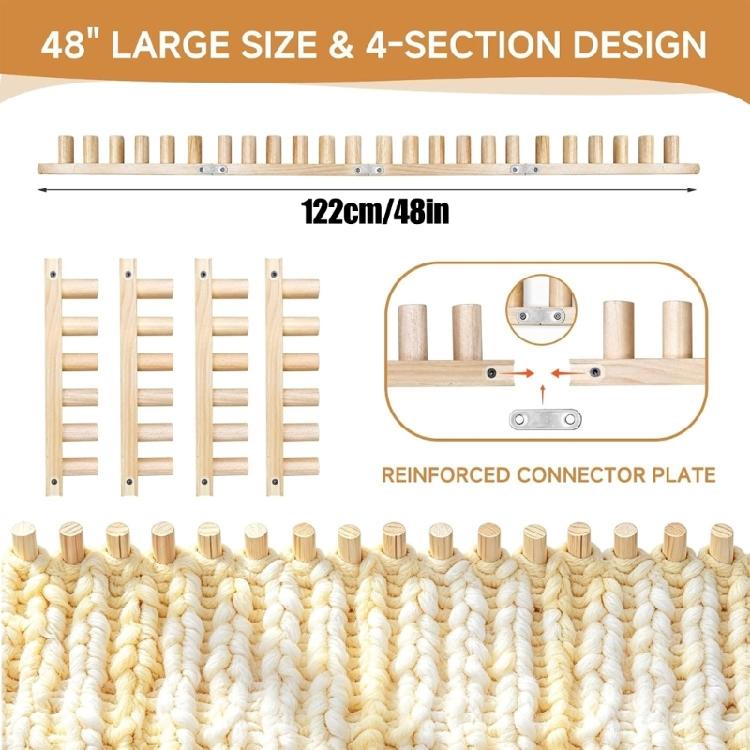 Pegs-Rail Blanket Frame Set with Table-Clamp Hardware, Adjustable Wood Weaving Setups for Bulky Yarns Blanket, Throw, and Tapestry Projects