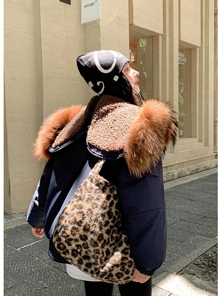 Women’s Short Windproof Thicken Warm Winter Jacket With Big Fur Lapel