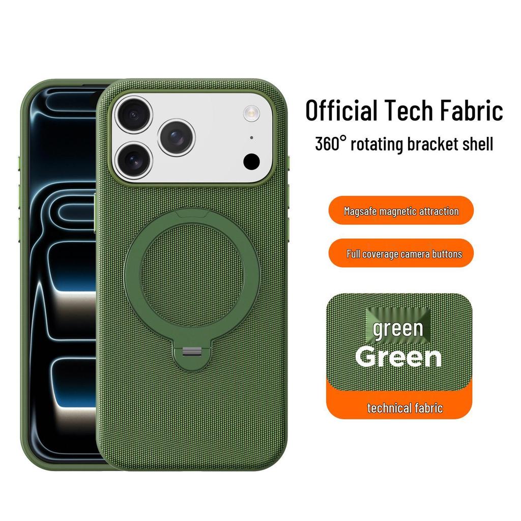 Compatible iPhone 17 Pro Max Magnetic Rotating Stand Case with Tech Fabric and Drop Protection.
