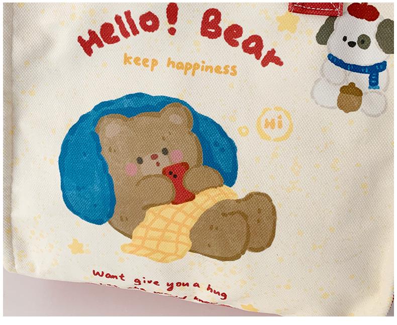 Niche Design Cute Cartoon Canvas Tote Bag, Large Capacity Shoulder Bag for Women, Autumn/Winter Korean Lazy Style