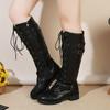Fashion Women Knee High Boots Brand Lace Up Platform Shoes Women Sexy Buckle Retro Buckle Luxury Shoes Designer Snow Boots Women