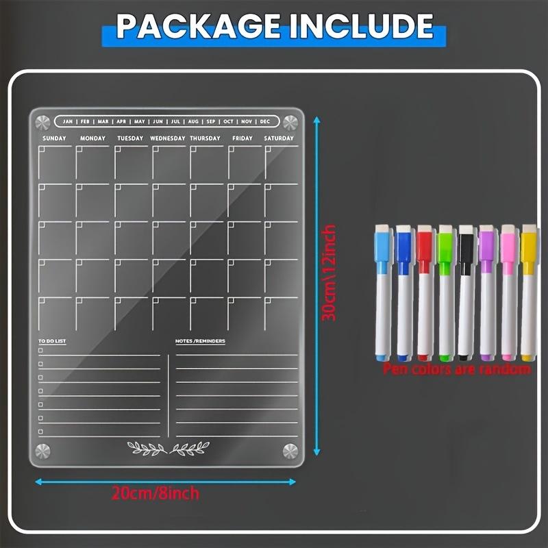 

1set 2D Flat Transparent Acrylic Magnetic Fridge Calendar with Dry Erase Markers - Monthly and Weekly Planner for Refrigerator