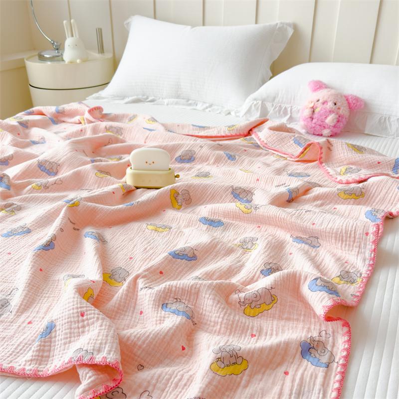 100% Cotton Blanket Anti-Mite Blanket designed for Bed Cartoon Style Sofa Blanket designed for Kids Double-layer Gauze Blanket Single/Queen/King