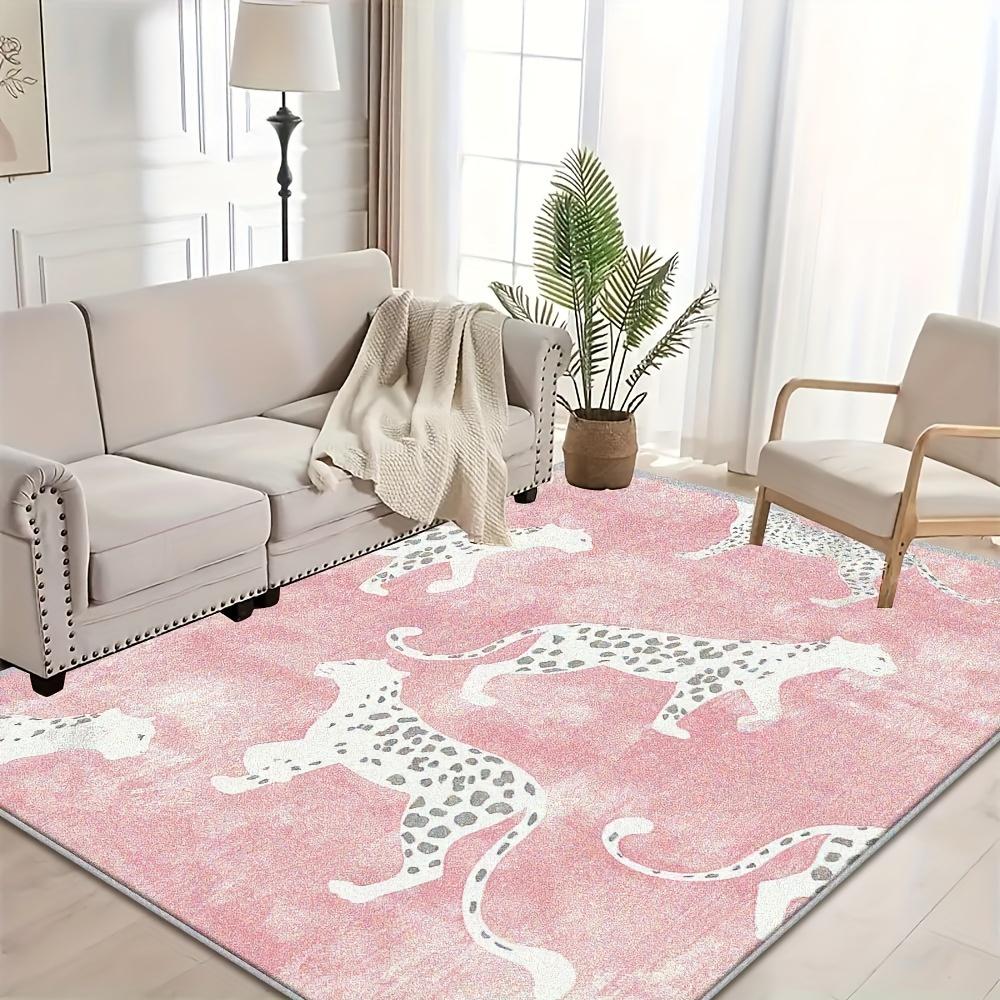 

Imitation Cashmere Pink Leopard Pattern Floor Mat Machine Washable Soft Washed Back Modern Home Decor 50x80cm20x31in